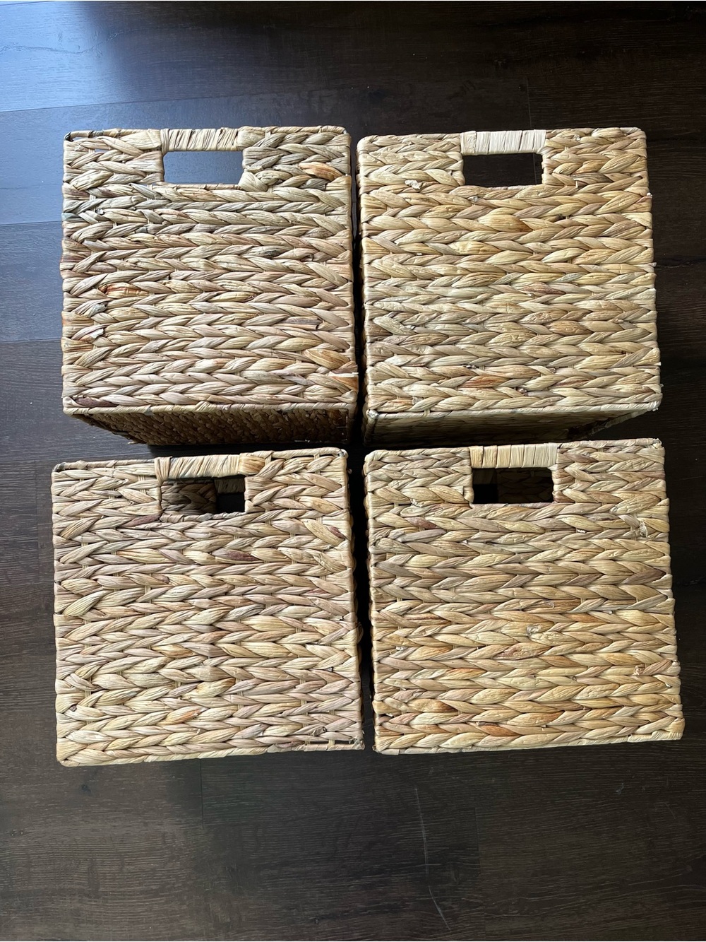 Set of 4 Foldable Woven Storage Baskets with Handles